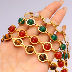 Bohemian beaded bracelets in colorful gemstones with gold-plated chains for women