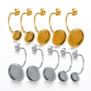 Stainless Steel Earring Hooks Round Bezel Tray Blank Cabochon Base Settings DIY Jewelry Making Findings With Earring Backs