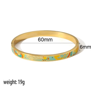 18K gold plated stainless steel enamel bangle with colorful geometric patterns