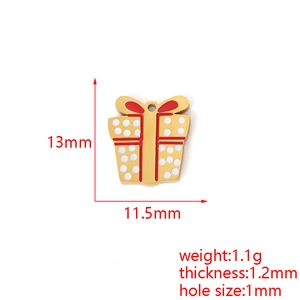 Detailed view of a 13mm 18K gold plated Christmas gift box pendant with size markings