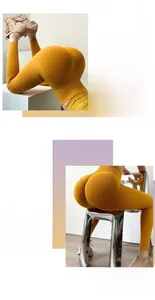 Vue détaillée du legging de yoga jaune moutarde à taille haute avec effet push-up