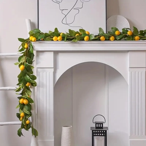 Artificial Lemon Garland Plastic Fake Fruit Vine Greenery Leaves Mantle Table Decoration Fresh Home Decor