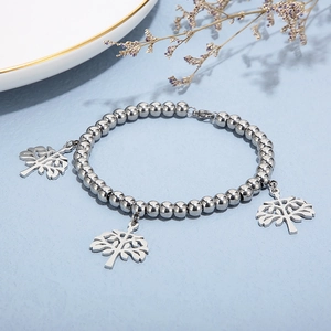 Bracelet à perles élégant avec breloques arbre de vie en argent poli pour femme