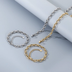Textured stainless steel 18K gold and silver chain bracelet and necklace set for women