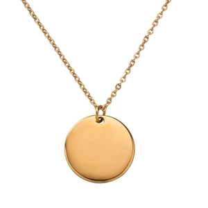 Polished minimalist gold-tone geometric circle pendant necklace with a mirror finish