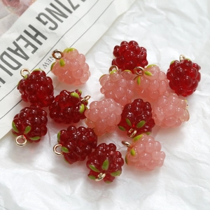 Mini resin raspberry charms with gold rings for DIY jewelry making in red and pink