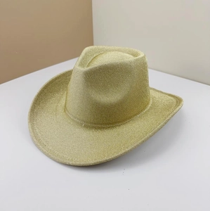 Premium golden glitter western cowboy hat featuring elegant curved brim and shimmer finish