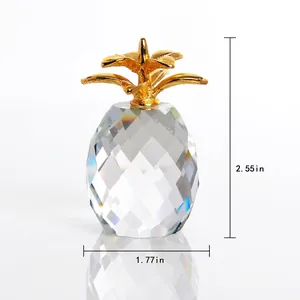 Crystal pineapple figurine with gold metal leaves, sized 2.55 inches for home decor