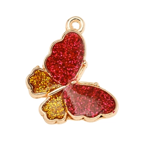 Colorful glitter butterfly pendant with gold frame for DIY jewelry and necklaces