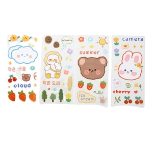 Set of 4 cute cartoon PVC stickers with cloud, duck, and bear patterns on white background