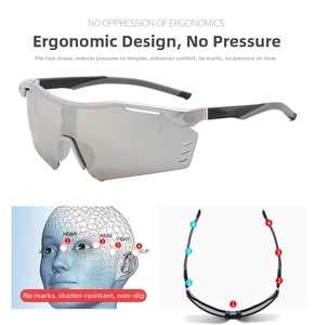Ergonomic design detail of cycling sunglasses showing pressure distribution and fit