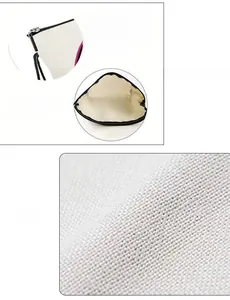 Detailed view of fine linen makeup bag featuring a non-slip alloy zipper and spacious interior