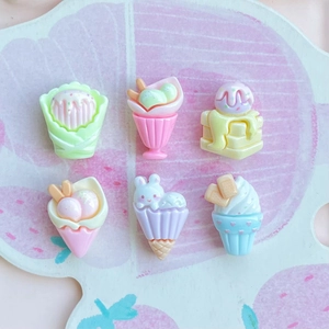 Set of 6 colorful resin miniature ice cream and dessert cabochons for DIY crafts