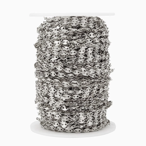 Macro shot of silver coffee bean chain roll for DIY jewelry making and necklaces