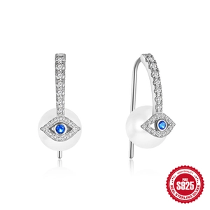 925 silver pearl devil's eye drop earrings with sparkling blue zircon inlay for women