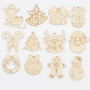 Unfinished Wood Christmas Ornaments DIY Blank Wooden Slices Laser Cut Hanging Pendants For Christmas Tree Decorations Arts Crafts