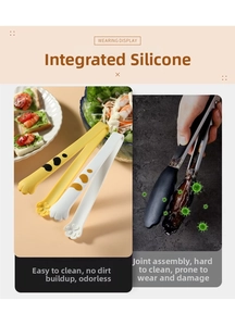 Detail of a cat paw silicone food tong showing easy-to-clean one-piece structure design