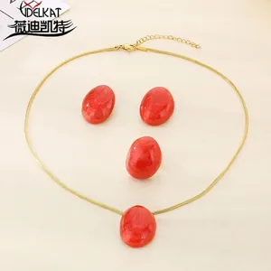 Jewelry Necklace And Earrings And Ring Stainless Steel Enamel Glaze Oval Resin Stone Morandi Color Snake Chain For Women