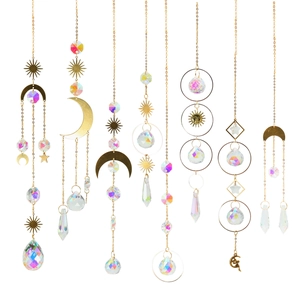 Golden sun and moon crystal suncatchers with sparkling prism pendants for garden decor