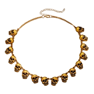Gouden gotische schedelketting met veertien hangers en een verstelbare karabijnsluiting