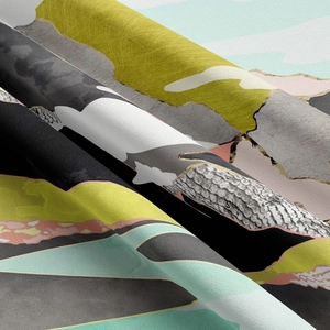 Macro detail of abstract geometric wall tapestry fabric texture and high-quality printing