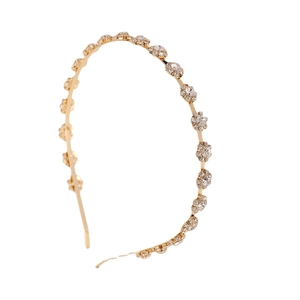 Elegant gold-plated headband with white rhinestone flower clusters for women