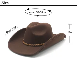 Guide des tailles détaillé pour chapeau de cowboy en feutre marron avec dimensions