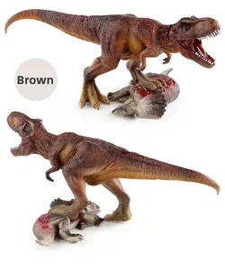 Detailed skin texture on brown Tyrannosaurus and Triceratops dinosaur battle set models