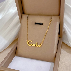 Goodluck Buchstaben Anhänger Halskette Edelstahl Minimalistisch Schlüsselbein Kette Modeschmuck Geschenk Damen Mädchen