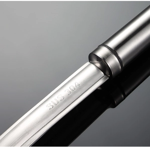 Macro shot of SUS 304 stainless steel handle showing high-quality polished texture