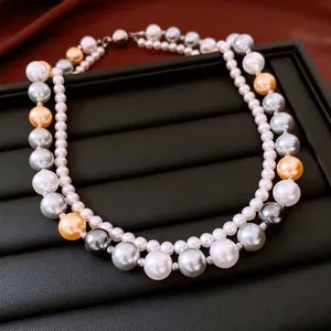 Elegante Französische Doppelschichtige Künstliche Perlenkette Für Damen Kupfer Künstliche Perlen Choker Mit Luxus Strass Akzenten