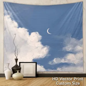 Artistic sky tapestry with oil painting clouds and crescent moon for wall decoration