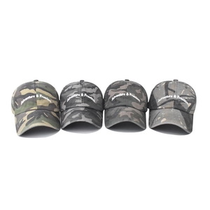 Vintage washed camouflage baseball caps with Adventure & Freedom embroidery