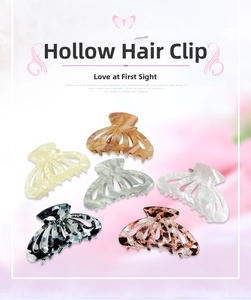 Detailed set of six cellulose acetate hair claws in tortoise shell and marble patterns