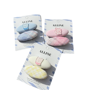 Korean style plaid hair clips set with cute puppy charm and puppy embroidery on card