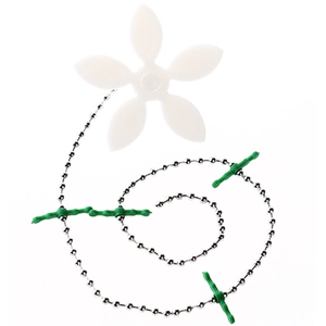 Flower-shaped sink drain hair remover with metal chain and green silicone hooks