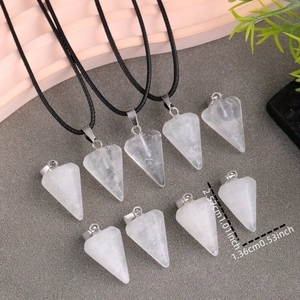 Hexagonal Pillar Pendant Necklace Natural White Crystal Faceted Cone Bullet Point Healing Stone Jewelry For Women Men