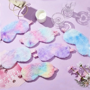 Plush Eye Mask Faux Rabbit Fur Colorful Tie-Dye Blackout Sleep Mask Soft Breathable For Travel Home Women Kids