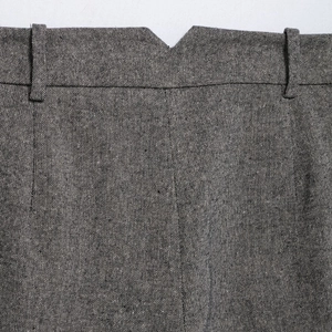 Women's grey patterned blazer suit trousers with waist belt loops and unique V-notch detail