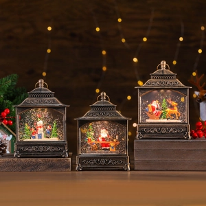 Musical Christmas lanterns with LED snow globe effects featuring Santa and snowman figures