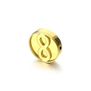 15mm gold stainless steel round bead charm with number 8 cutout and 1.3mm hole