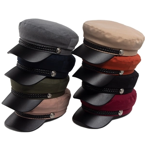 Berretto Newsboy Vintage Da Donna Cappello Baker Boy Corpo Cotone Poliestere Tesa Pelle PU Corda Intrecciata Bottoni Metallo