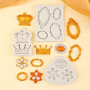 European vintage mirror frame and crown silicone mold for fondant cake and jewelry DIY