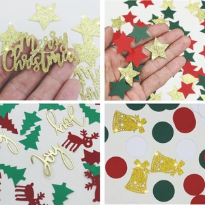 Christmas confetti set with colorful glitter stars, trees and reindeer for DIY decor