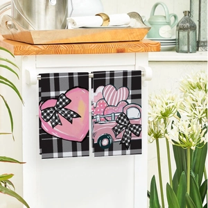 Absorbent microfiber kitchen towels with pink hearts and vintage truck on checkered pattern