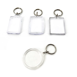 Clear acrylic photo frame keychain set with rectangular and round blank DIY insert tags
