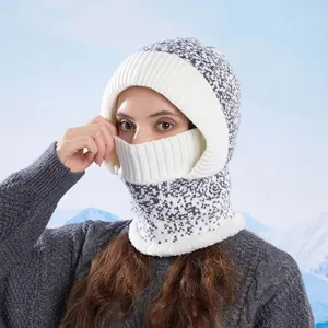 Winter knit balaclava hat with fleece lining and neck warmer for outdoor snowy weather