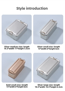 Detail view of rectangular metal tins in various sizes and finishes for gift packaging