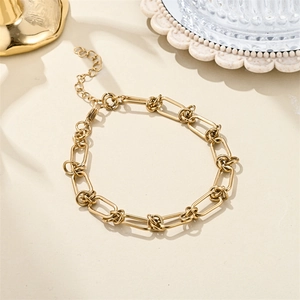 Detailed view of 18K gold plated stainless steel bracelet with mixed geometric link chain