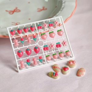 Charm's 3D en résine pour ongles motifs fraises et nœuds pour manucure DIY